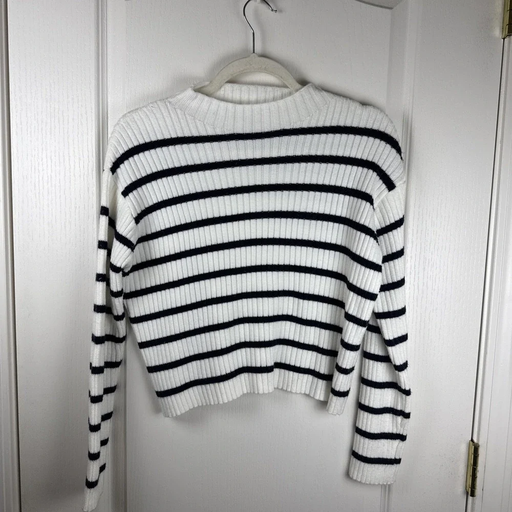 Zara Kids Girls Ribbed Striped Sweater Size 11-12 Cream Black Nautical Chic